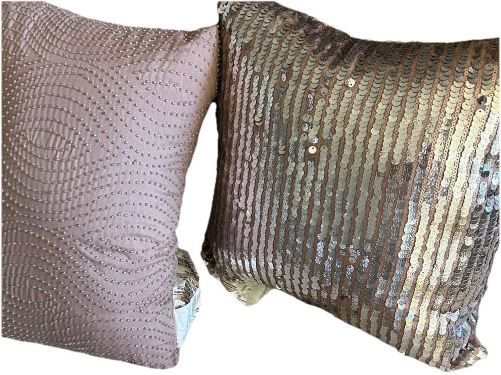 2 Sequined Beaded Pink Throw pillows by Mainstay Sequins Satin Pink Barbie